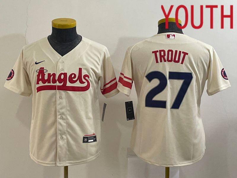 Youth Los Angeles Angels #27 Trout Cream City Edition Game Nike 2022 MLB Jersey